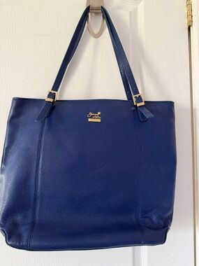 Joanne Lottie Royal Blue Pebble Leather Tote with Gold Accents